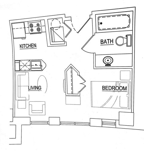 Floor plan for studio, 1 bath, 410 sqft